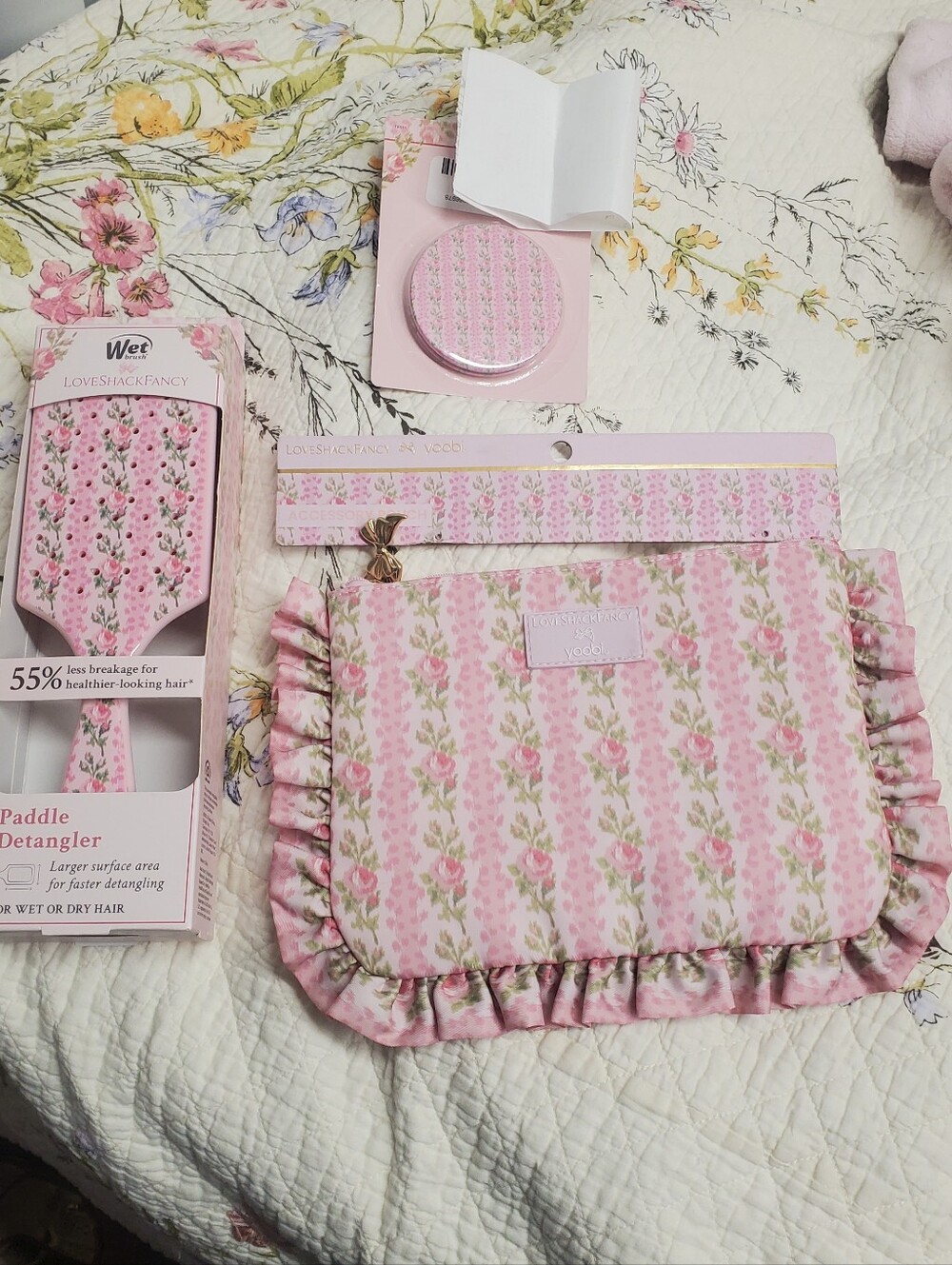 LoveShackFancy X Target Pink Floral 3x BUNDLE Hair Set with Pouch MAKEUP BAG